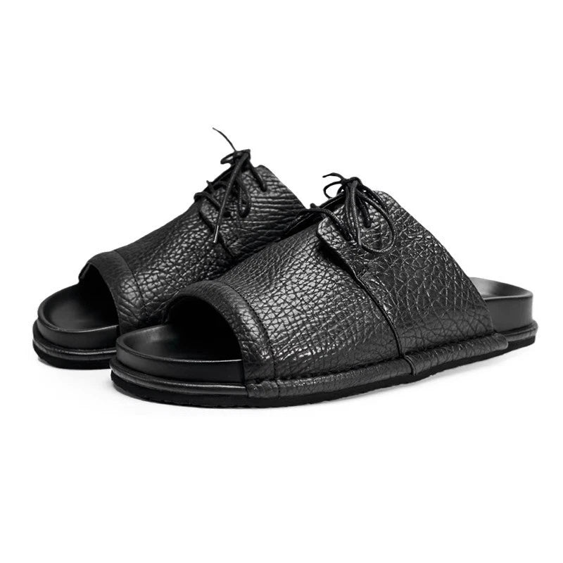 Mens Real Leather Cowhide Open Toe Casual Outdoor Beach Holiday Sandals Slippers