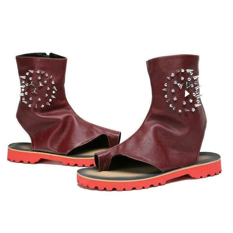 Rivet Gladiator Men's Leather Shoes Sandals High Top Boot Roma Open Toe Clip Toe
