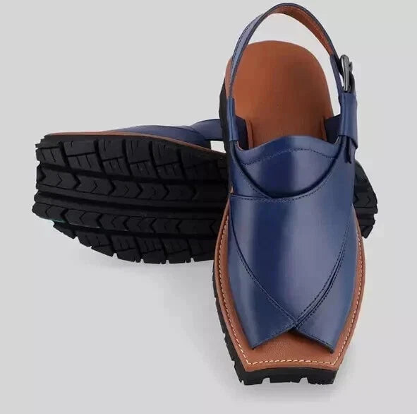 Handmade New Premium Quality Peshawari Chappal Blue Leather Men's Sandal For Men