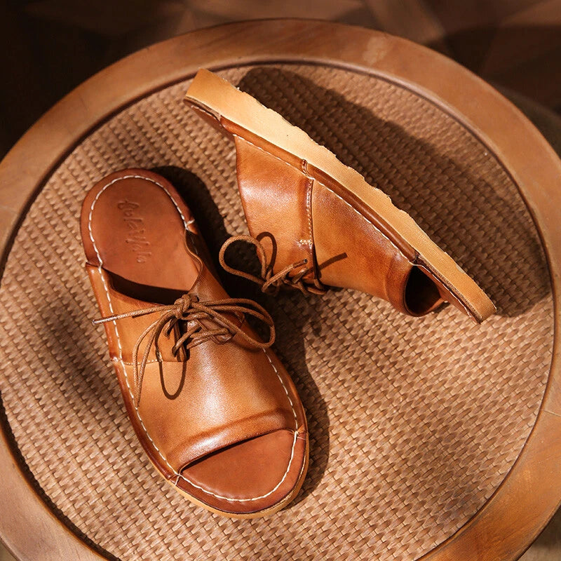 Retro Mens Handmade Real Leather Open Toe Sandal Slippers Shoes Beach Holiday sz