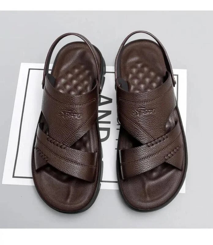 Mens Faux Leather Open Toe Breathable Sandals Fashion Beach Casual Slippers 2025