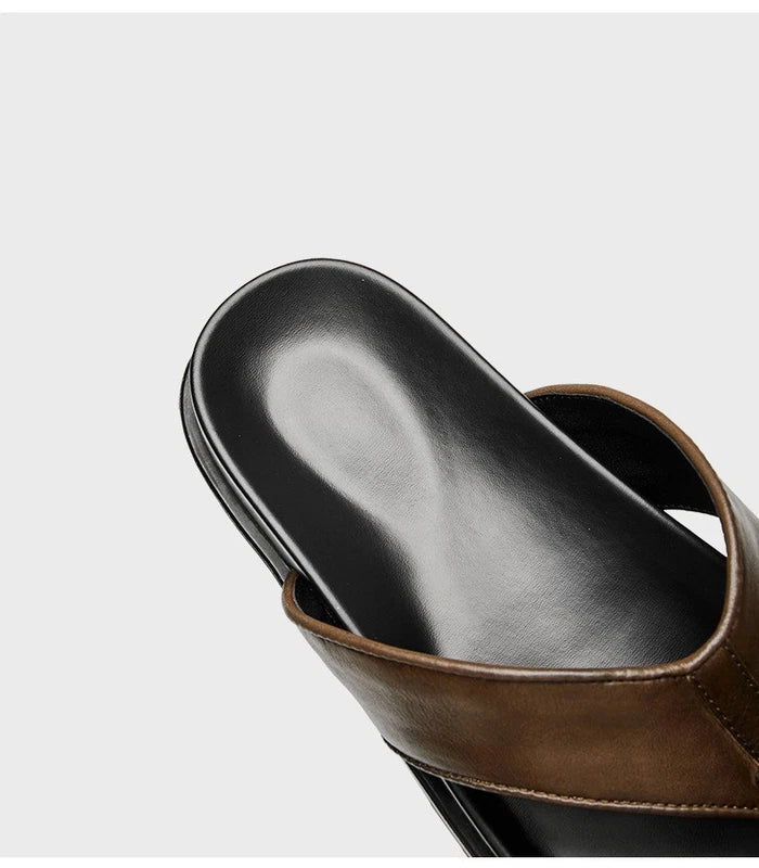 Personality Mens Flip Flops Real Leather Sandal Slipper Flat Beach Holiday Shoes
