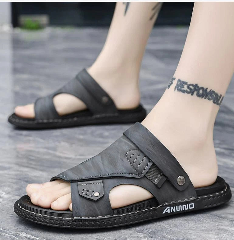 Mens Summer Peep Toe Slipper Open Back Slip On Shoes Daily Sandals Beach Summer