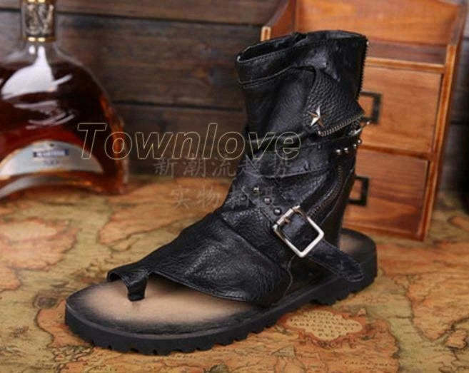 Men's Vintage Roman Sandals High Top Flip Flop Gladiator Buckle Shoes Slingback